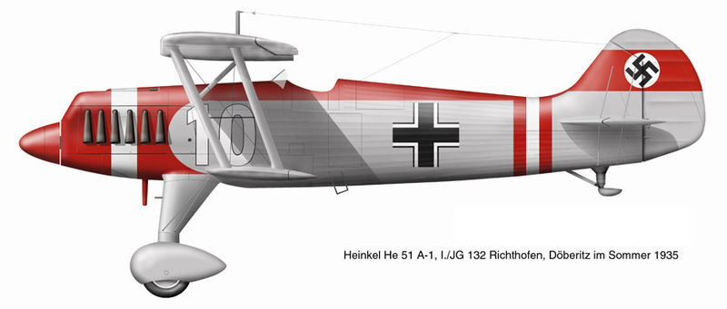 Heinkel He 51A-1 de la Luftwaffe, profil couleur