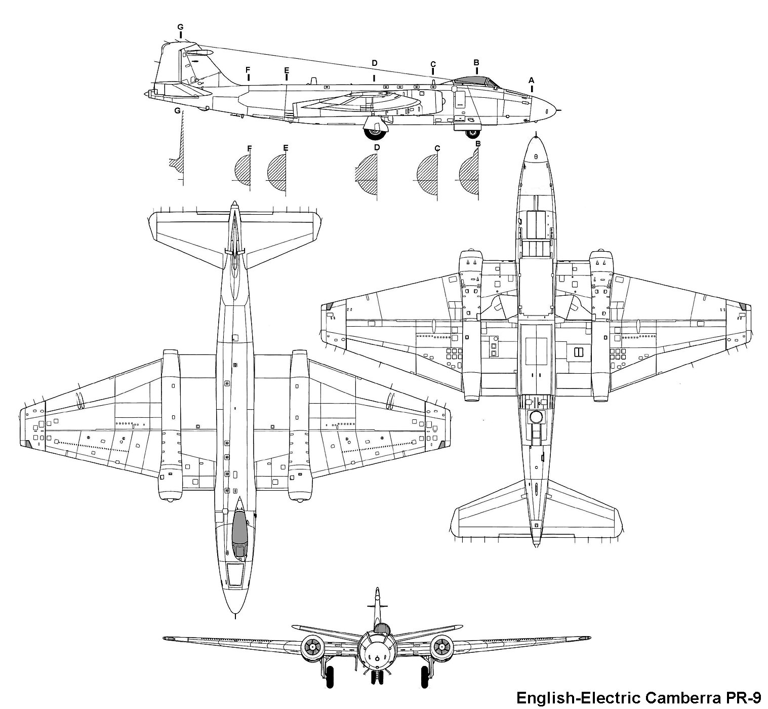 BAC Canberra PR.9, plan 3 vues