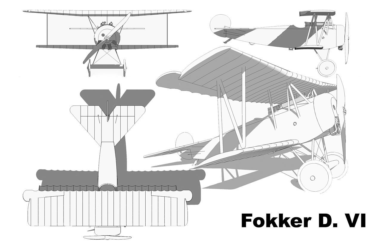 Fokker D.VI, plan 3 vues