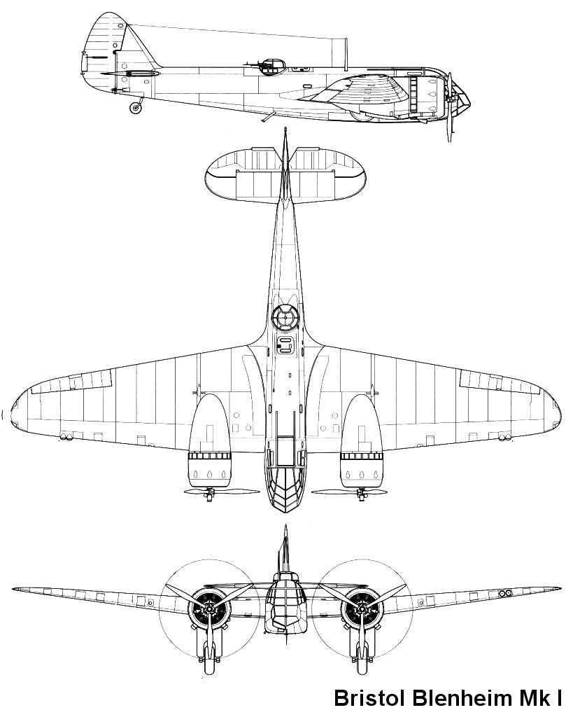Bristol Blenheim I, plan 3 vues