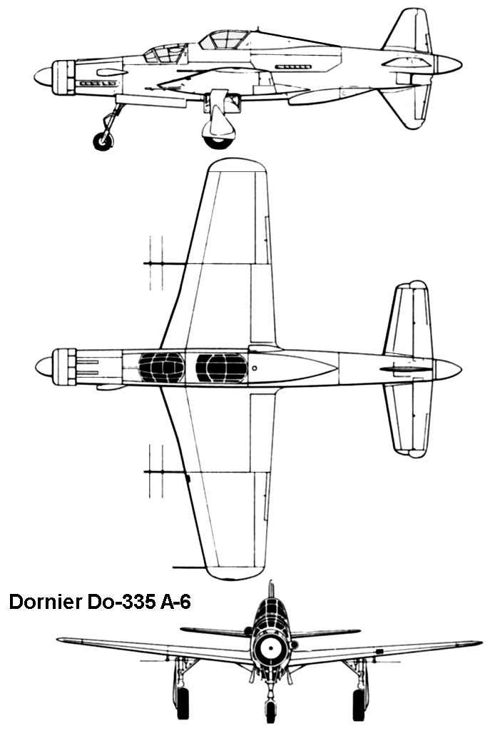 Dornier Do 335A-6, plan 3 vues