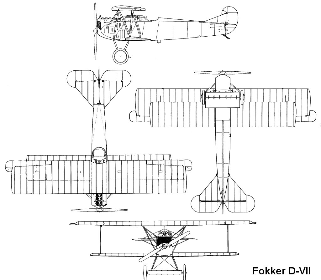 Fokker D.VII, plan 3 vues