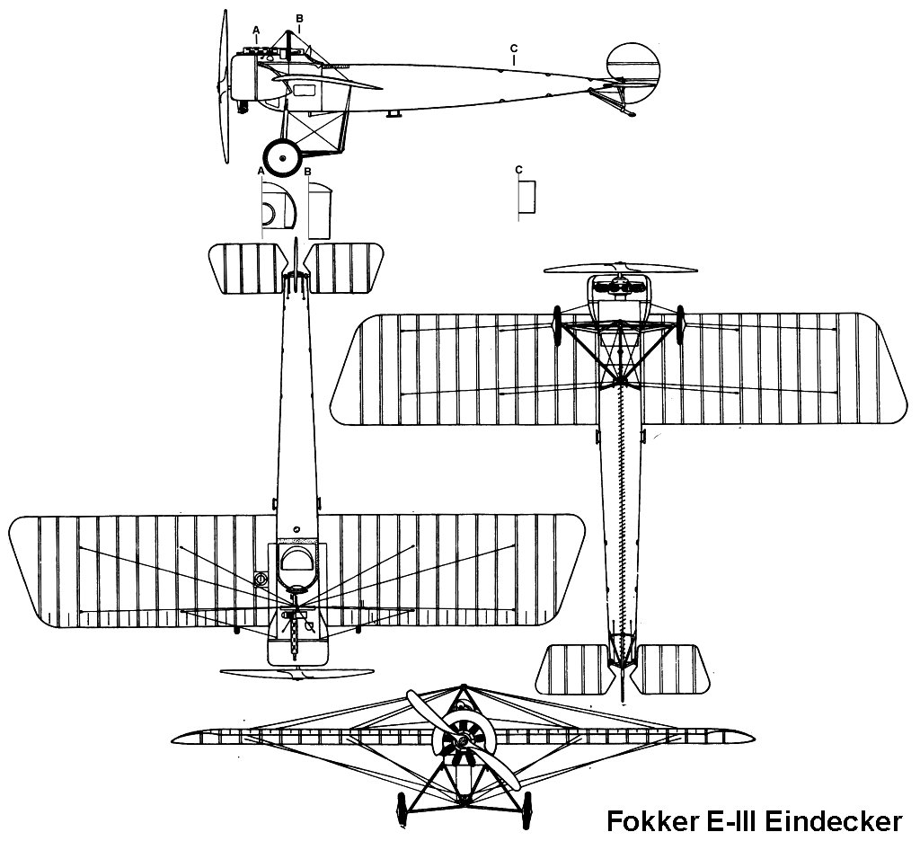 Fokker E.III Eindecker, plan 3 vues
