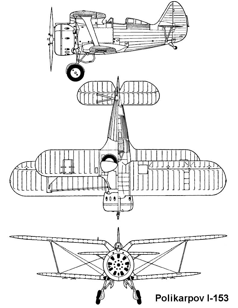 Polikarpov I-153 Chaïka, plan 3 vues